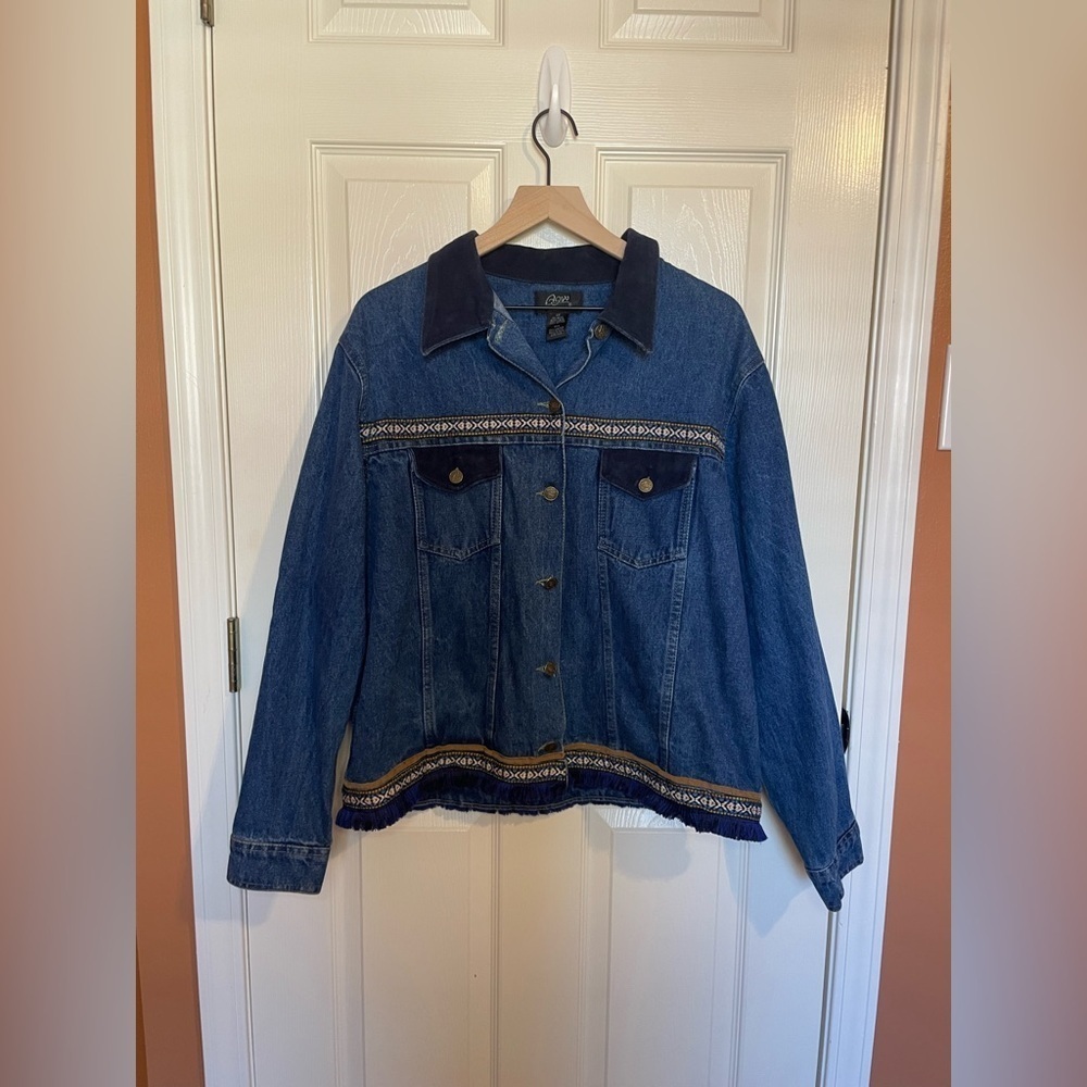 Vintage Agapo Western Denim Leather Trimmed Barn Jacket Size 2X